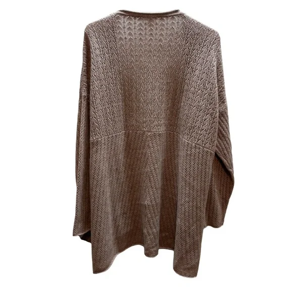 Garnet Hill 100% Cashmere Pointelle Knit Open Front Cardigan Sweater Lavender L - Picture 2 of 6